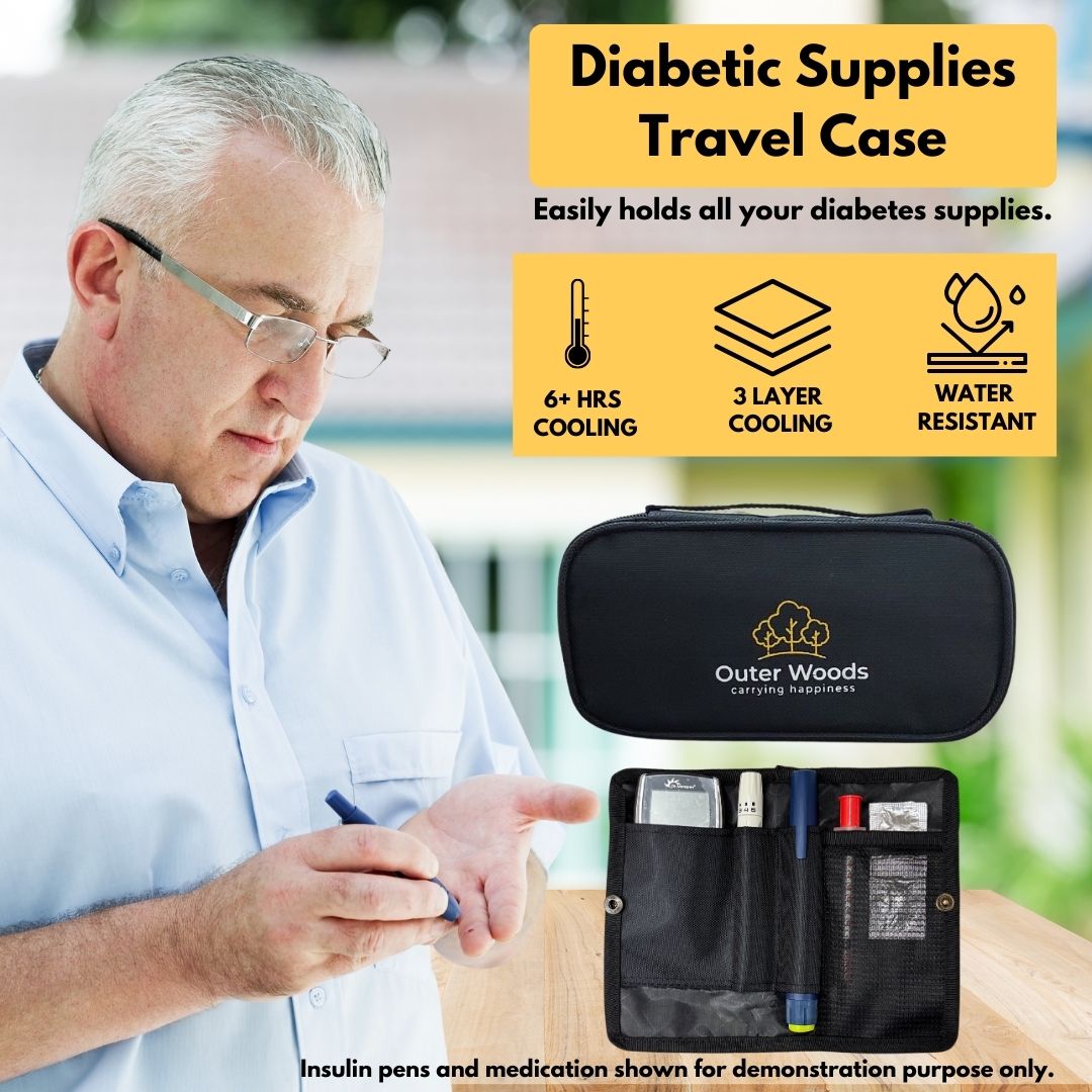 Outer Woods Insulin Cooling Travel Pouch with Two Ice Gel Packs, Cold Pack for Insulin, Insulin Carrier Bag, Keeps Insulin Safe and Cool for 6 to 8 Hours
