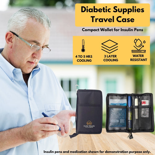 Outer Woods Nylon Insulin Cooling Wallet, Includes Two Ice Gel Packs, Black, Insulin Travel Pouch, Insulin Cooling Case