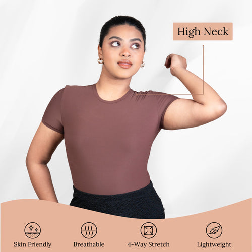 Sculpting Stretchable Body Suit for Women Short Sleeve Round Neck Body Suit Breathable & Comfortable
