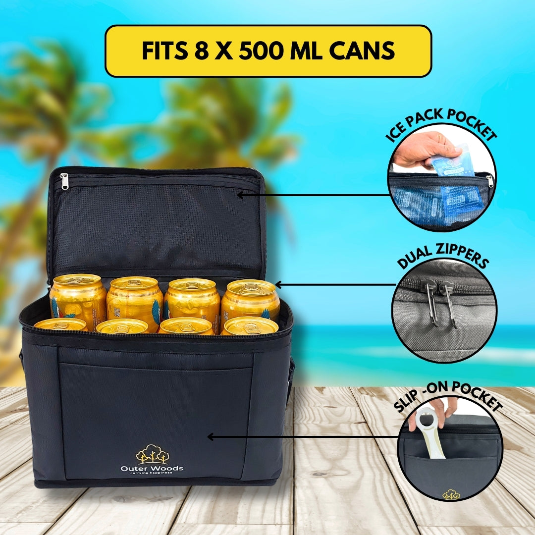 Outer Woods Insulated 8 Can Cooler Bag | Fits 8 x 500ml Beer Cans | Keep Drinks Cool for up to 10 Hours | Ideal for Carrying Beer, Soda, Juice, Milk and Water