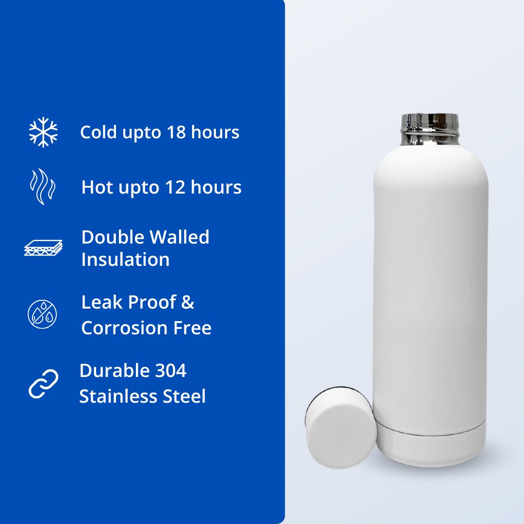 SuperGeneriX 17oz Matte Finish Stainless Steel Water Bottle | Vacuum Insulated Travel Bottle |12 hrs Hot & 18 hrs Cold| Smooth Rubber Finish Water Bottle (Black)