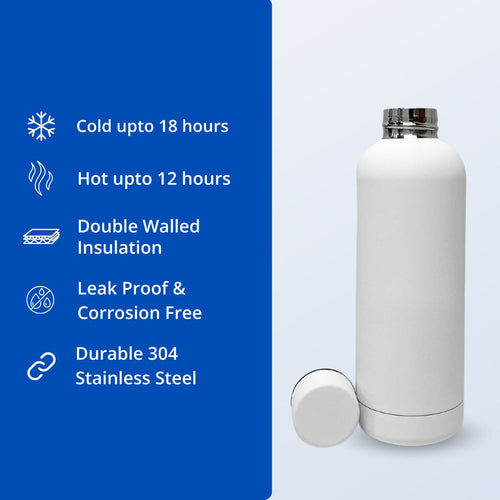 SuperGeneriX 17oz Matte Finish Stainless Steel Water Bottle | Vacuum Insulated Travel Bottle |12 hrs Hot & 18 hrs Cold| Smooth Rubber Finish Water Bottle (Black)