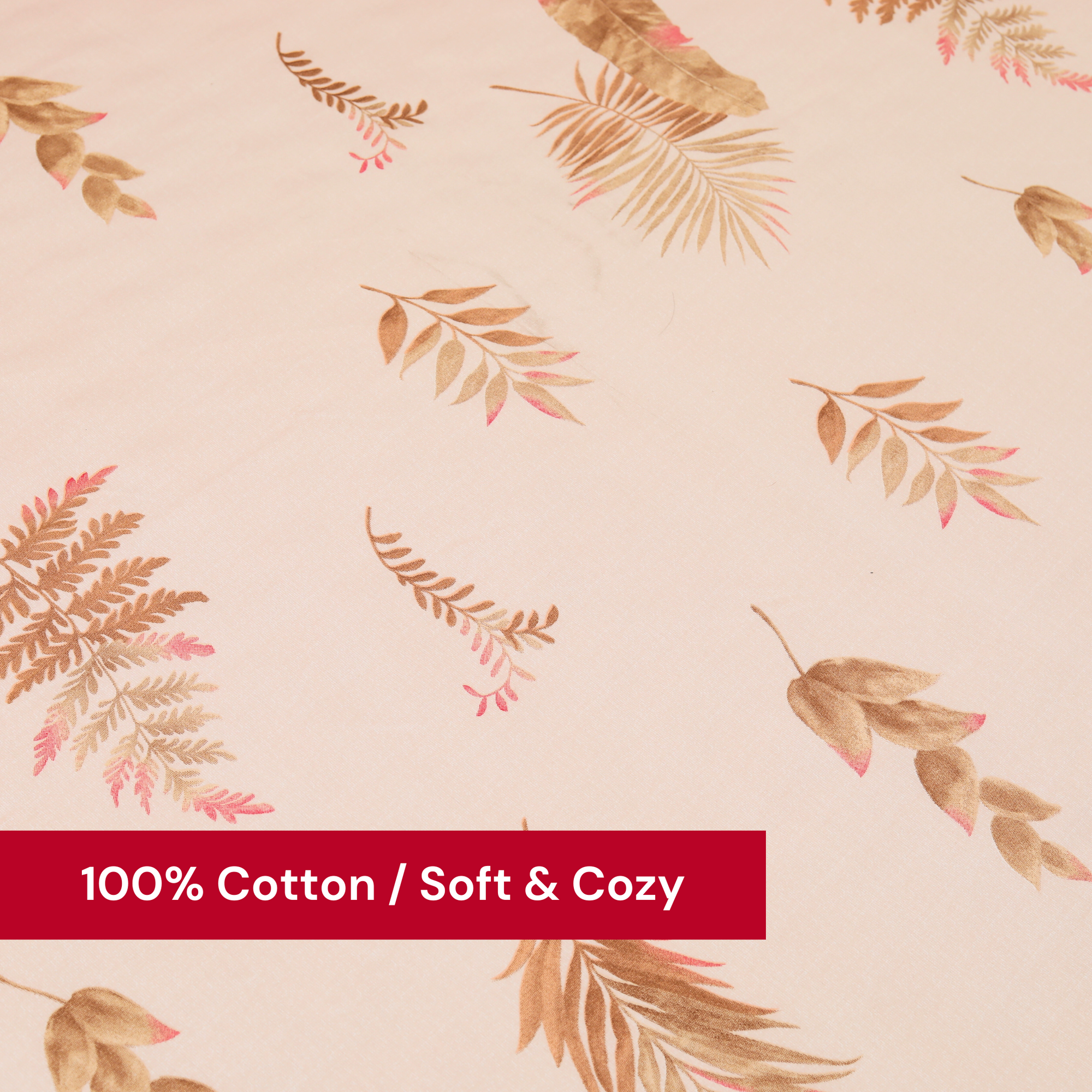 bellolin 100% Cotton 300TC King Size Bedsheet with 2 Pillow Covers (9ft x 9ft | 108 x 108 Inch | Light Orange, Leaf Patt