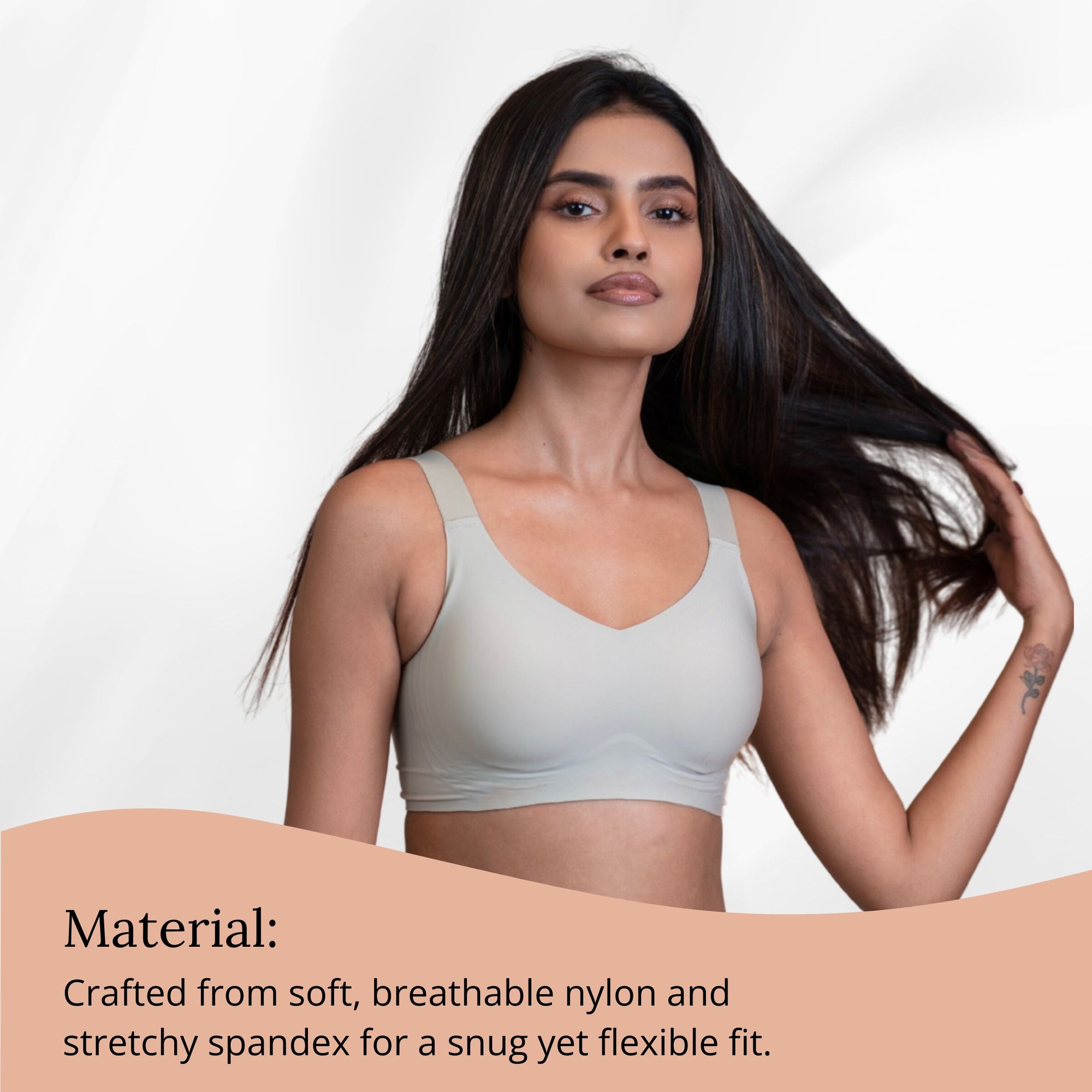 Seamless Padded Support Bra for Women Nylon & Spandex, Thick & Adjustable Straps, Back Hook Closure
