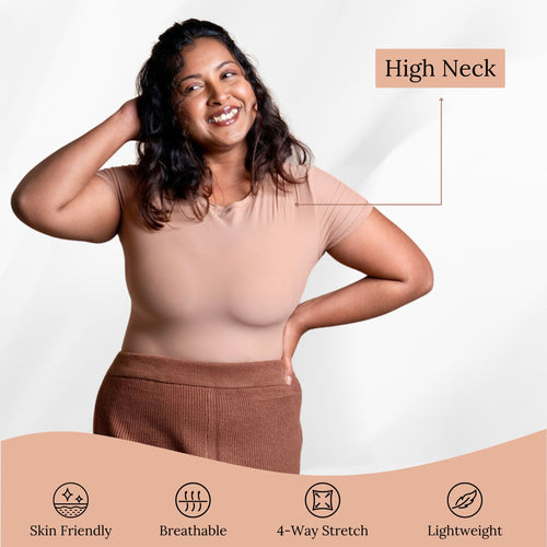 Sculpting Stretchable Body Suit for Women Short Sleeve Round Neck Body Suit Breathable & Comfortable