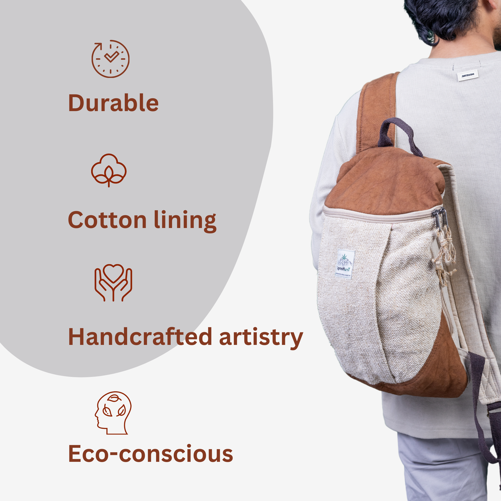 TruHemp Handcrafted Hemp Backpack– Spacious & Durable Backpack with Cotton Lining, Ideal for Everyday Use, Travel, and Work