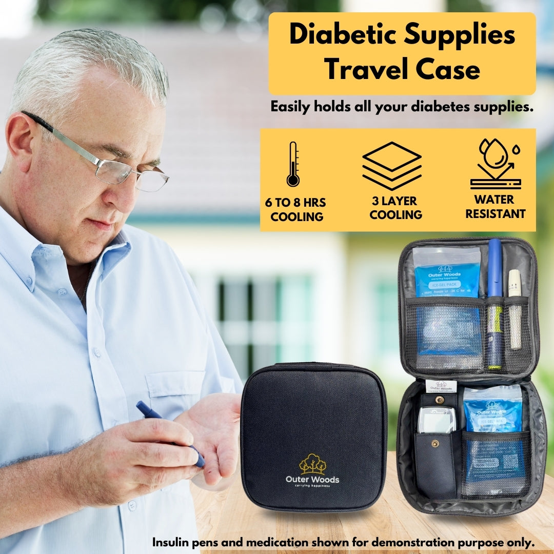 Outer Woods Nylon Insulin Cooling Travel Bag with Two Ice Gel Packs, Keeps Insulin Cool and Safe for 6 to 8 Hours, Insulin Cooler Travel Pouch