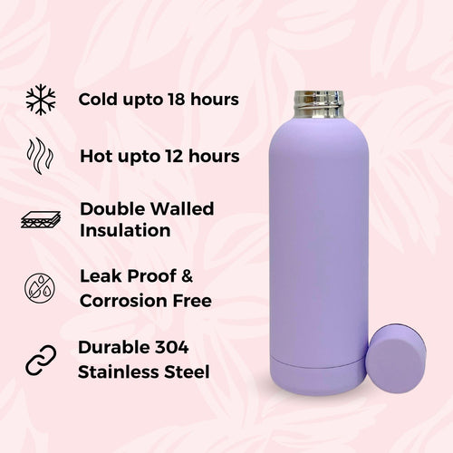 SuperGeneriX 17oz Matte Finish Stainless Steel Water Bottle | Vacuum Insulated Travel Bottle |12 hrs Hot & 18 hrs Cold| Smooth Rubber Finish Water Bottle (Black)