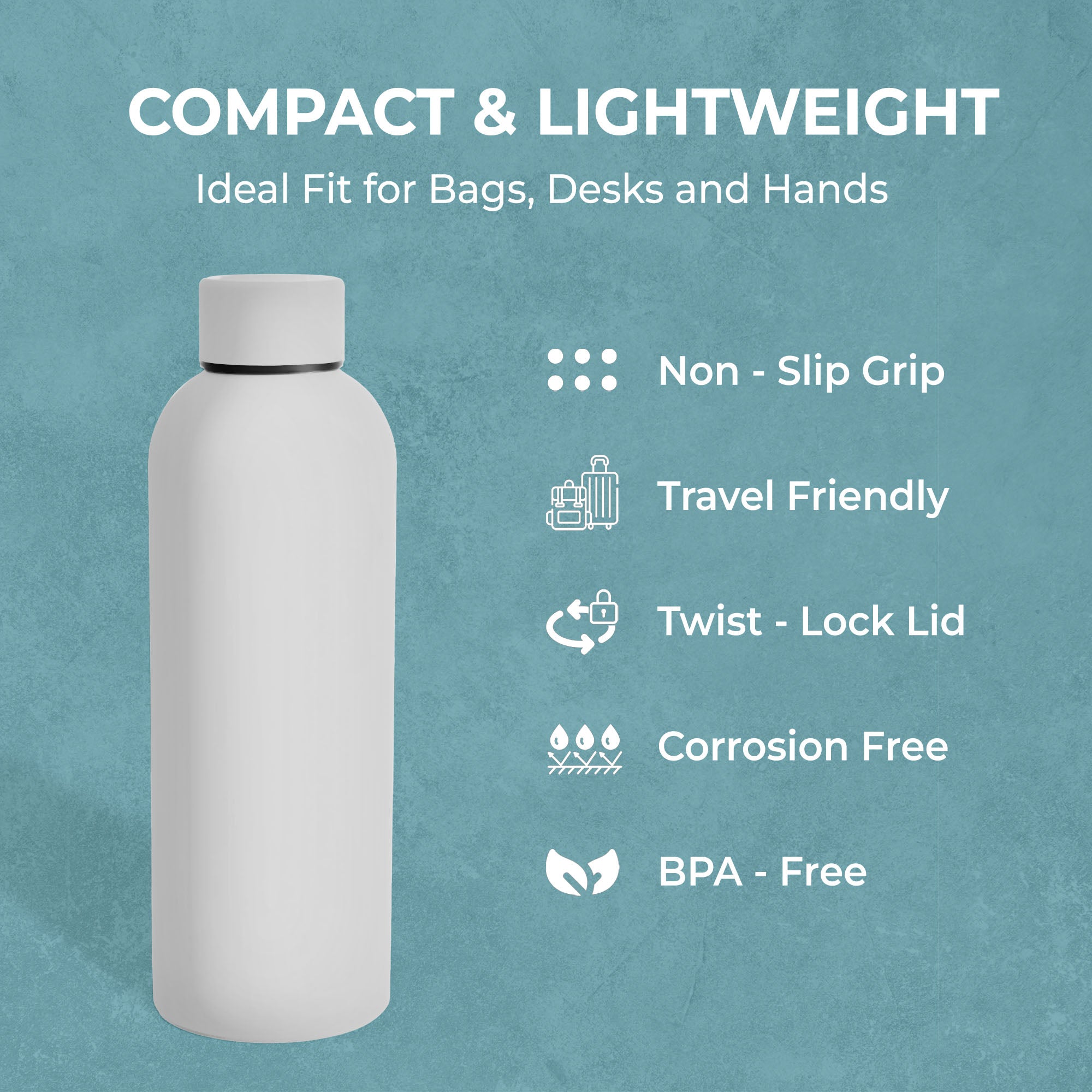 SuperGeneriX 17oz Matte Finish Stainless Steel Water Bottle | Vacuum Insulated Travel Bottle |12 hrs Hot & 18 hrs Cold| Smooth Rubber Finish Water Bottle (Black)