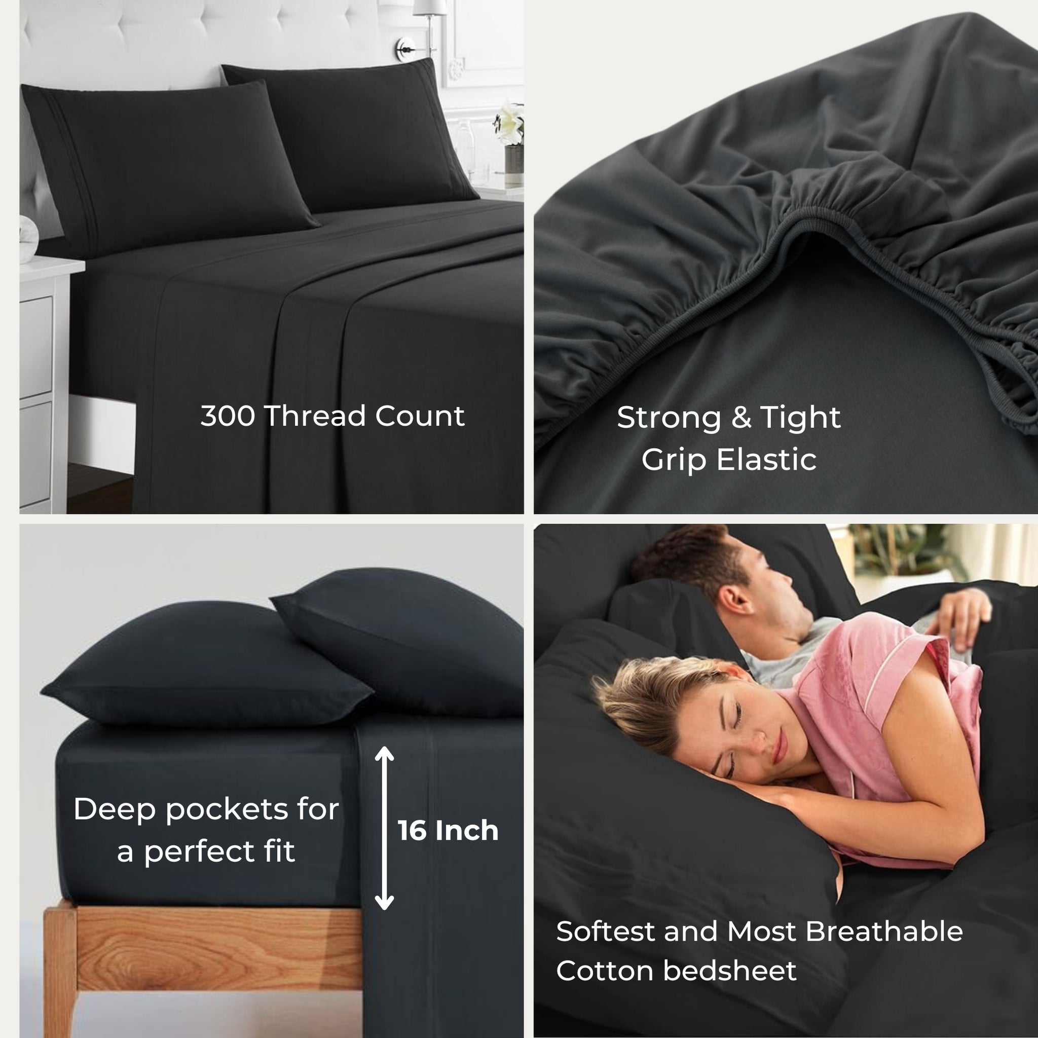 bellolin 100% Cotton Bed Sheet Set with Deep Pocket, 400 Thread Count Extra Soft Bed Sheet, Cooling Sheet with 2 Pillow Covers - 4 Piece Set