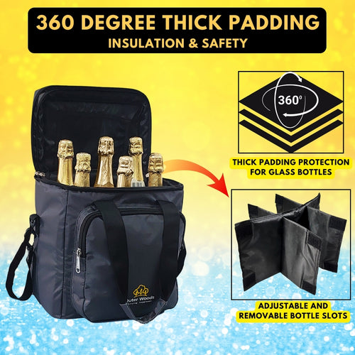 Outer Woods Insulated 6 Bottle Cooler Bag, with 6 Units of Ice Gel Packs, Wine Cooler Bag, Beer Cooler Bag, Insulated Bag, Fits 6 Full Size Bottles