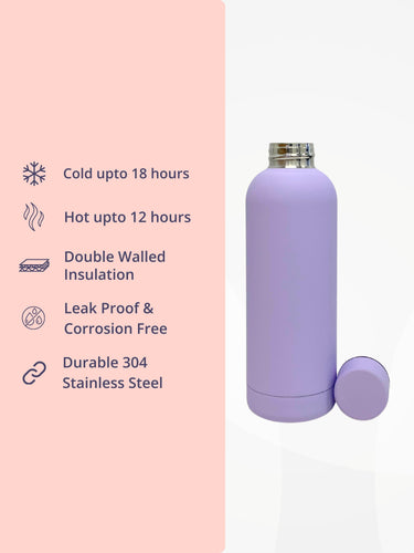 SuperGeneriX 17oz Matte Finish Stainless Steel Water Bottle | Vacuum Insulated Travel Bottle |12 hrs Hot & 18 hrs Cold| Smooth Rubber Finish Water Bottle (Black)