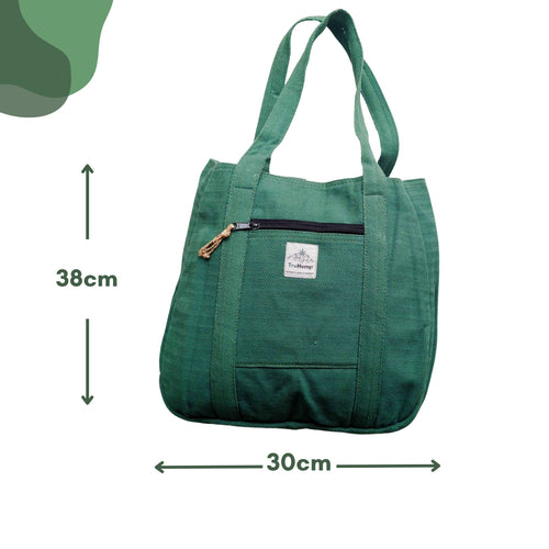 TruHemp Himalayan Hemp Tote Bag– Spacious Shopping Tote with Dual Zippered Compartments, Durable Market Bag with Cotton Lining, 10L Capacity