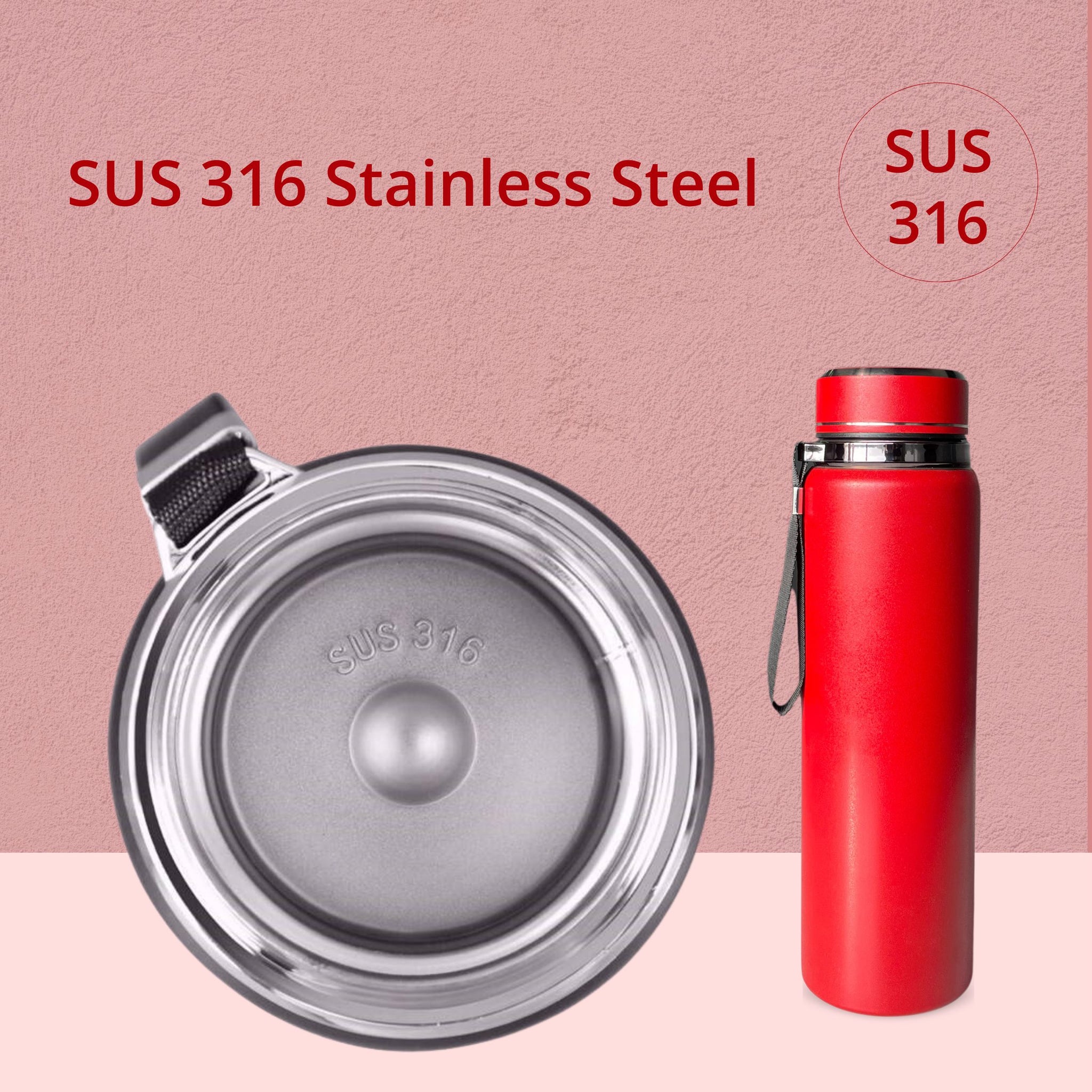 SuperGeneriX Stainless Steel Water Bottle with Carry Rope | Leak Proof Insulated Thermosteel Water Bottle, Matte Finish 