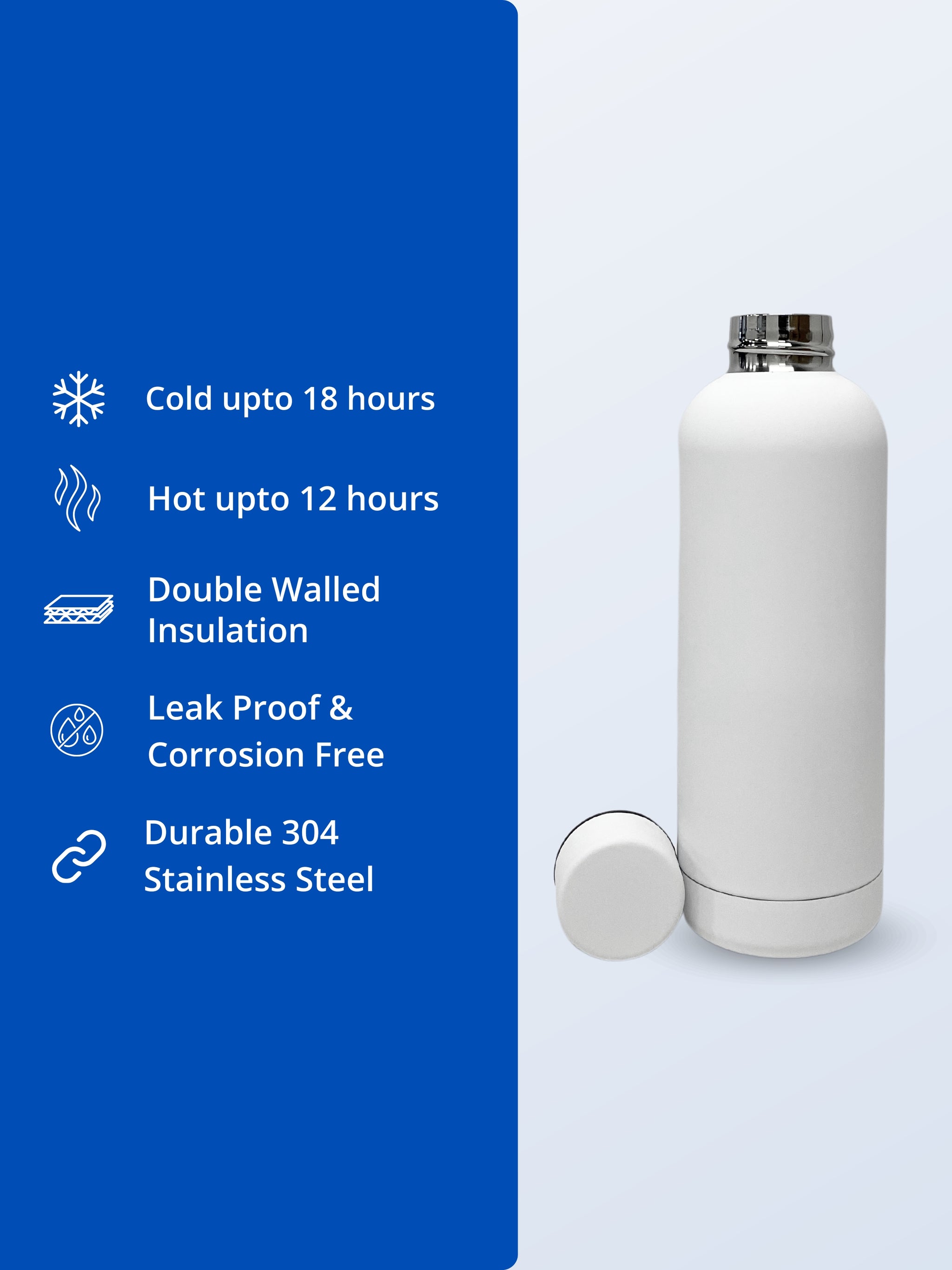 SuperGeneriX 17oz Matte Finish Stainless Steel Water Bottle | Vacuum Insulated Travel Bottle |12 hrs Hot & 18 hrs Cold| Smooth Rubber Finish Water Bottle (Black)