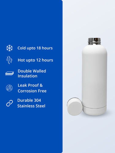 SuperGeneriX 17oz Matte Finish Stainless Steel Water Bottle | Vacuum Insulated Travel Bottle |12 hrs Hot & 18 hrs Cold| Smooth Rubber Finish Water Bottle (Black)