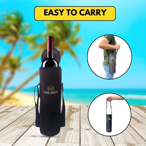 Outer Woods Insulated Cooler Bag for 1 Bottle with Adjustable Strap, Compact Wine Bottle Carrier for Travel & Outdoor, 6+ Hours Cooling, Beverage Cooler Bag
