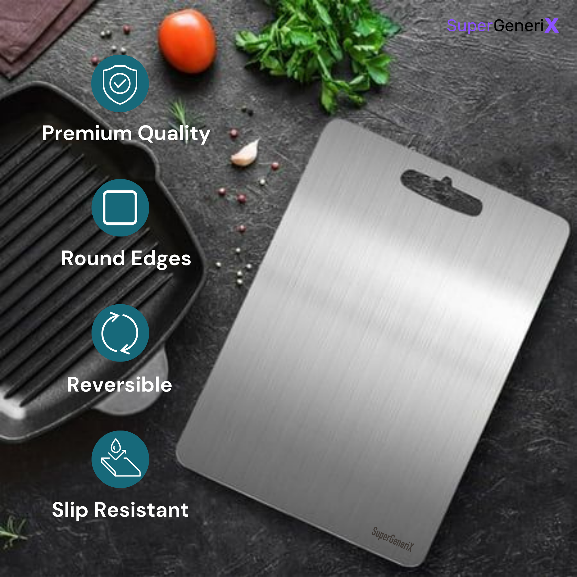 SuperGeneriX Large Premium (36x25 cms) Stainless Steel Chopping Board | Heavy Duty Countertop Cutting Board for Kitchen 