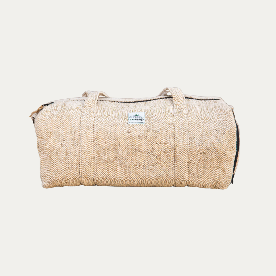 TruHemp Hemp Duffle Bag– Natural Travel Gym Bag with Shoe Compartment, Durable 30L Capacity with Dual YKK Zippered Sections