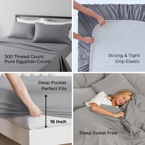 bellolin 100% Cotton Bed Sheet Set with Deep Pocket, 400 Thread Count Extra Soft Bed Sheet, Cooling Sheet with 2 Pillow Covers - 4 Piece Set