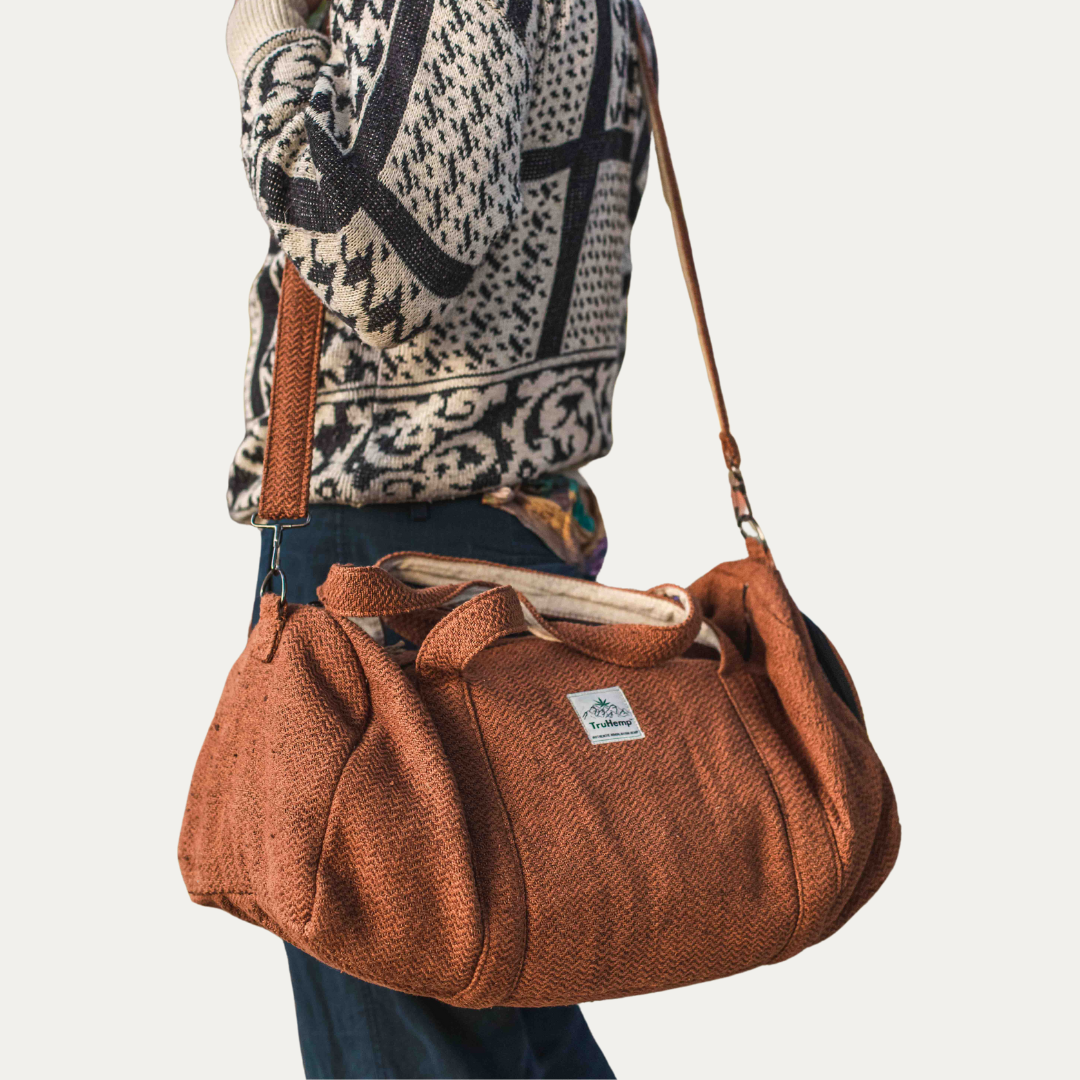 TruHemp Hemp Duffle Bag– Natural Travel Gym Bag with Shoe Compartment, Durable 30L Capacity with Dual YKK Zippered Sections