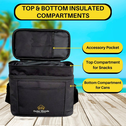 Outer Woods Insulated 6 Can Cooler Bag Dual Compartment, Fits 6 x 500ml Beer Cans & Snacks, Keeps Beer Cans Cool for up to 10 Hours, Ideal for Carrying Food, Beer, Soda, Juice and Milk