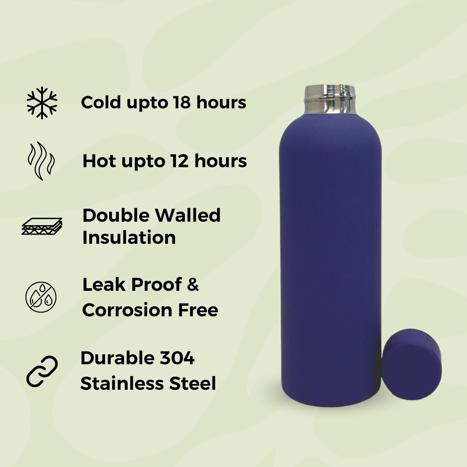 SuperGeneriX 500ml Matte Finish Stainless Steel Water Bottle | Vacuum Insulated Travel Bottle | 12 hrs Hot & 18 hrs Cold