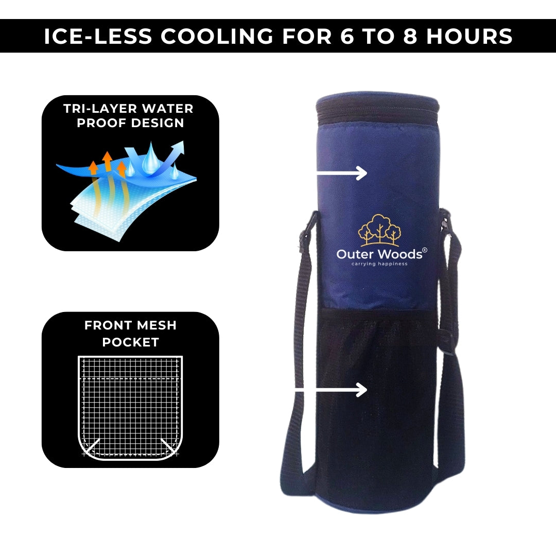 Outer Woods Insulated Cooler Bag for 1 Bottle with Adjustable Strap, Compact Wine Bottle Carrier for Travel & Outdoor, 6+ Hours Cooling, Beverage Cooler Bag