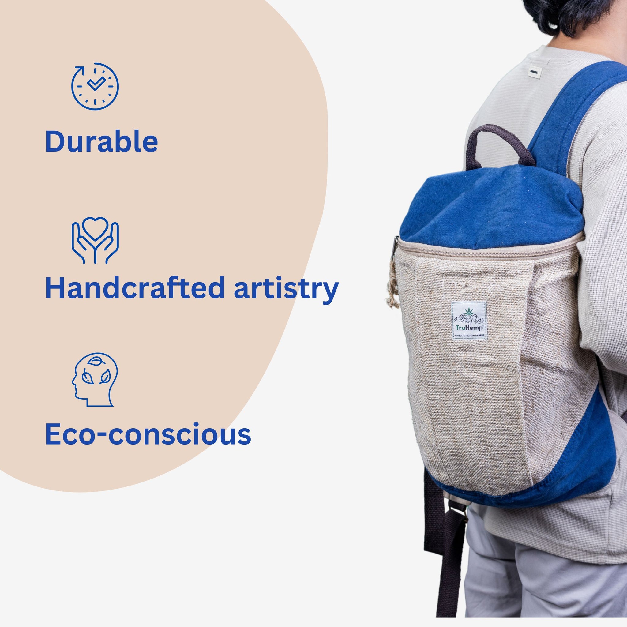 TruHemp Handcrafted Hemp Backpack– Spacious & Durable Backpack with Cotton Lining, Ideal for Everyday Use, Travel, and Work
