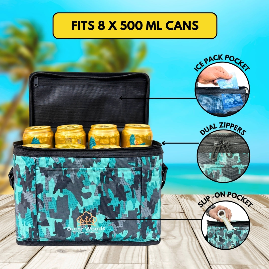 Outer Woods Insulated 8 Can Cooler Bag | Fits 8 x 500ml Beer Cans | Keep Drinks Cool for up to 10 Hours | Ideal for Carrying Beer, Soda, Juice, Milk and Water