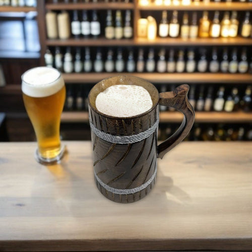 SuperGeneriX Beer Mug | Wooden Beer Mug | Craft Beer Mug | Barrel Shaped Jumbo Mug | Natural Beer Mug | Unique Beer Mug (Light Brown)