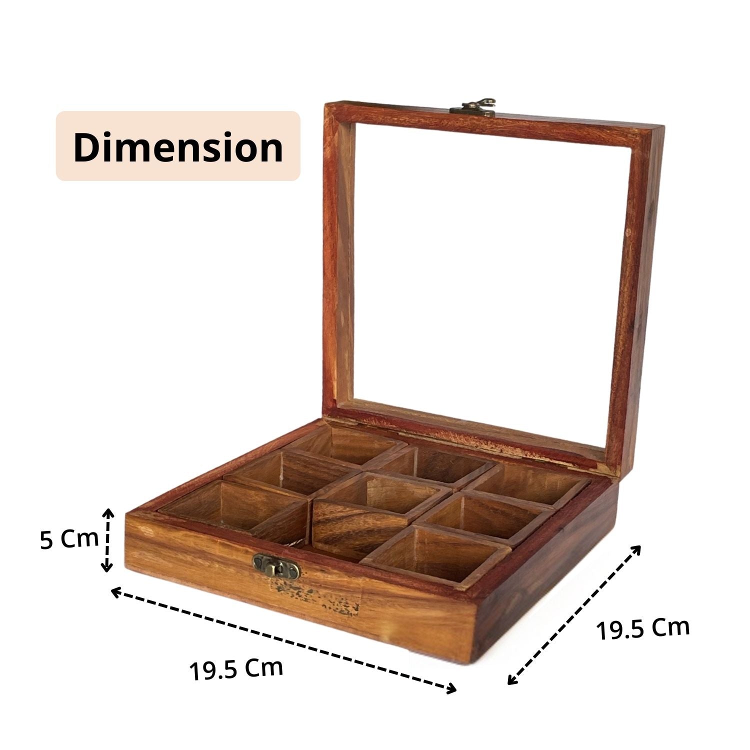 SuperGeneriX Wooden Spicebox with 9 Containers | Compact & Sustainable Masala Box with Spoon & Glass Lid for Kitchen | R