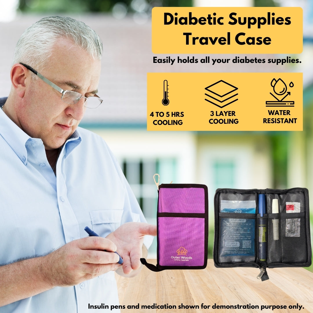Outer Woods Nylon Insulin Cooling Wallet, Includes Two Ice Gel Packs, Black, Insulin Travel Pouch, Insulin Cooling Case
