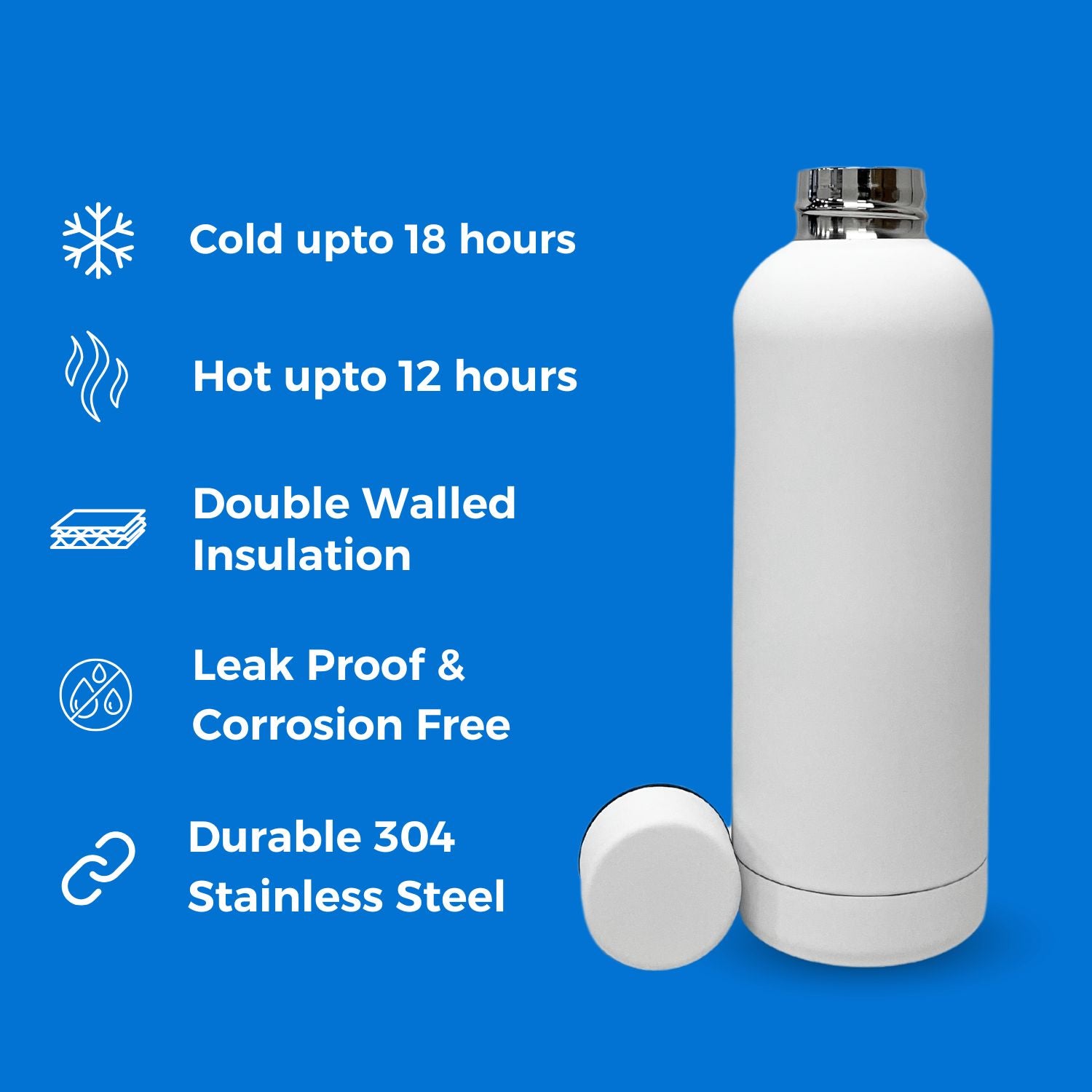 SuperGeneriX 17oz Matte Finish Stainless Steel Water Bottle | Vacuum Insulated Travel Bottle |12 hrs Hot & 18 hrs Cold| Smooth Rubber Finish Water Bottle (Black)