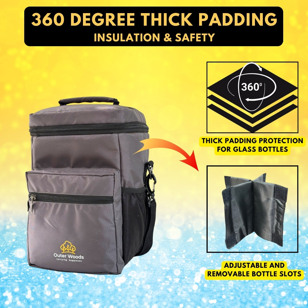 Outer Woods Insulated 4 Bottle Cooler Bag | 6+ Hours Cooling | Beverage Cooler Bag | 4 Units of Ice Gel Packs Included