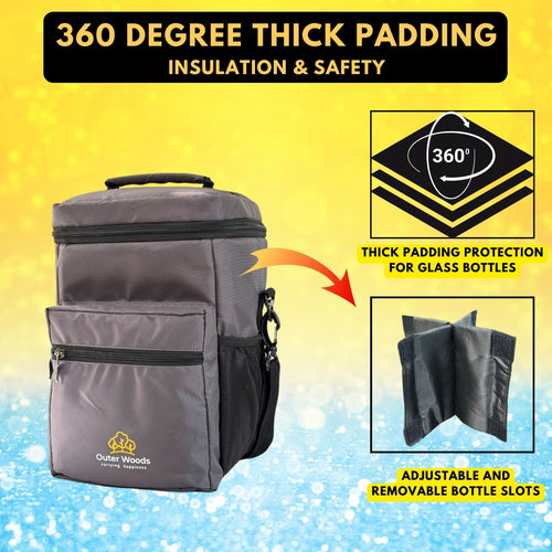 Outer Woods Insulated 4 Bottle Cooler Bag | 6+ Hours Cooling | Beverage Cooler Bag | 4 Units of Ice Gel Packs Included