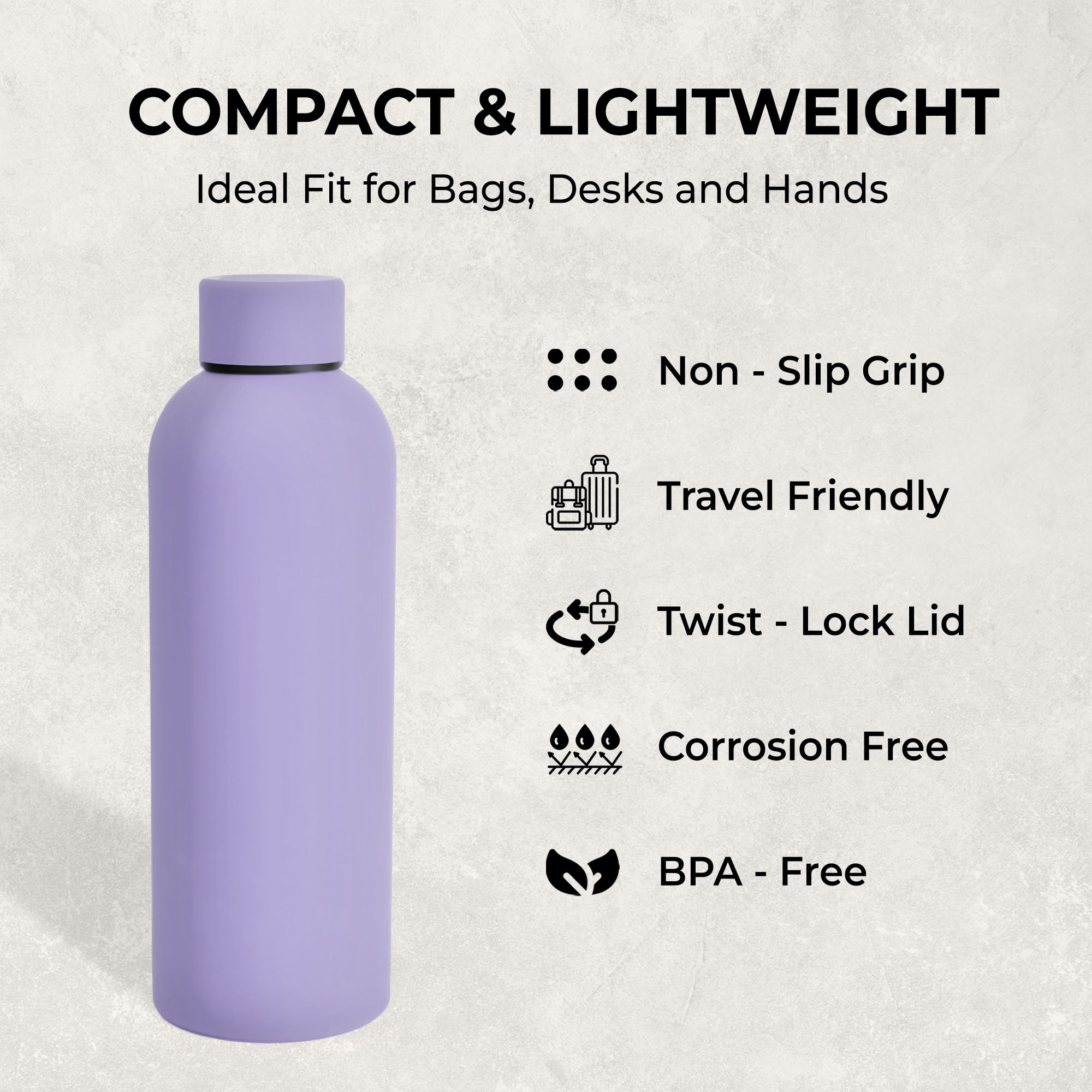 SuperGeneriX 17oz Matte Finish Stainless Steel Water Bottle | Vacuum Insulated Travel Bottle |12 hrs Hot & 18 hrs Cold| Smooth Rubber Finish Water Bottle (Black)