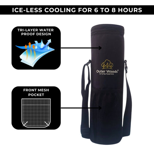 Outer Woods Insulated Cooler Bag for 1 Bottle with Adjustable Strap, Compact Wine Bottle Carrier for Travel & Outdoor, 6+ Hours Cooling, Beverage Cooler Bag
