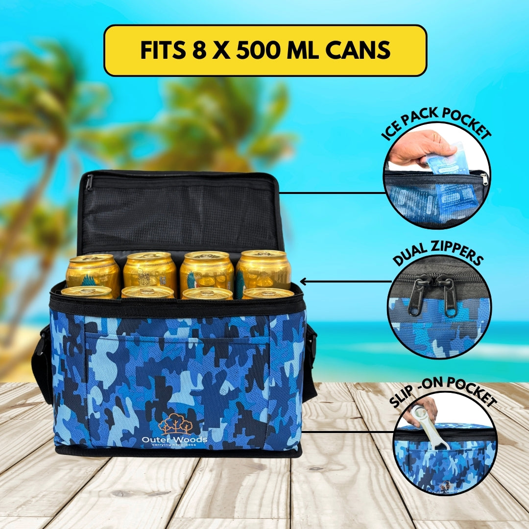 Outer Woods Insulated 8 Can Cooler Bag | Fits 8 x 500ml Beer Cans | Keep Drinks Cool for up to 10 Hours | Ideal for Carrying Beer, Soda, Juice, Milk and Water