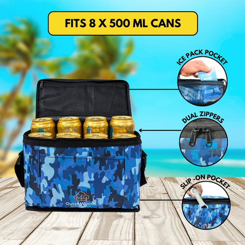 Outer Woods Insulated 8 Can Cooler Bag | Fits 8 x 500ml Beer Cans | Keep Drinks Cool for up to 10 Hours | Ideal for Carrying Beer, Soda, Juice, Milk and Water