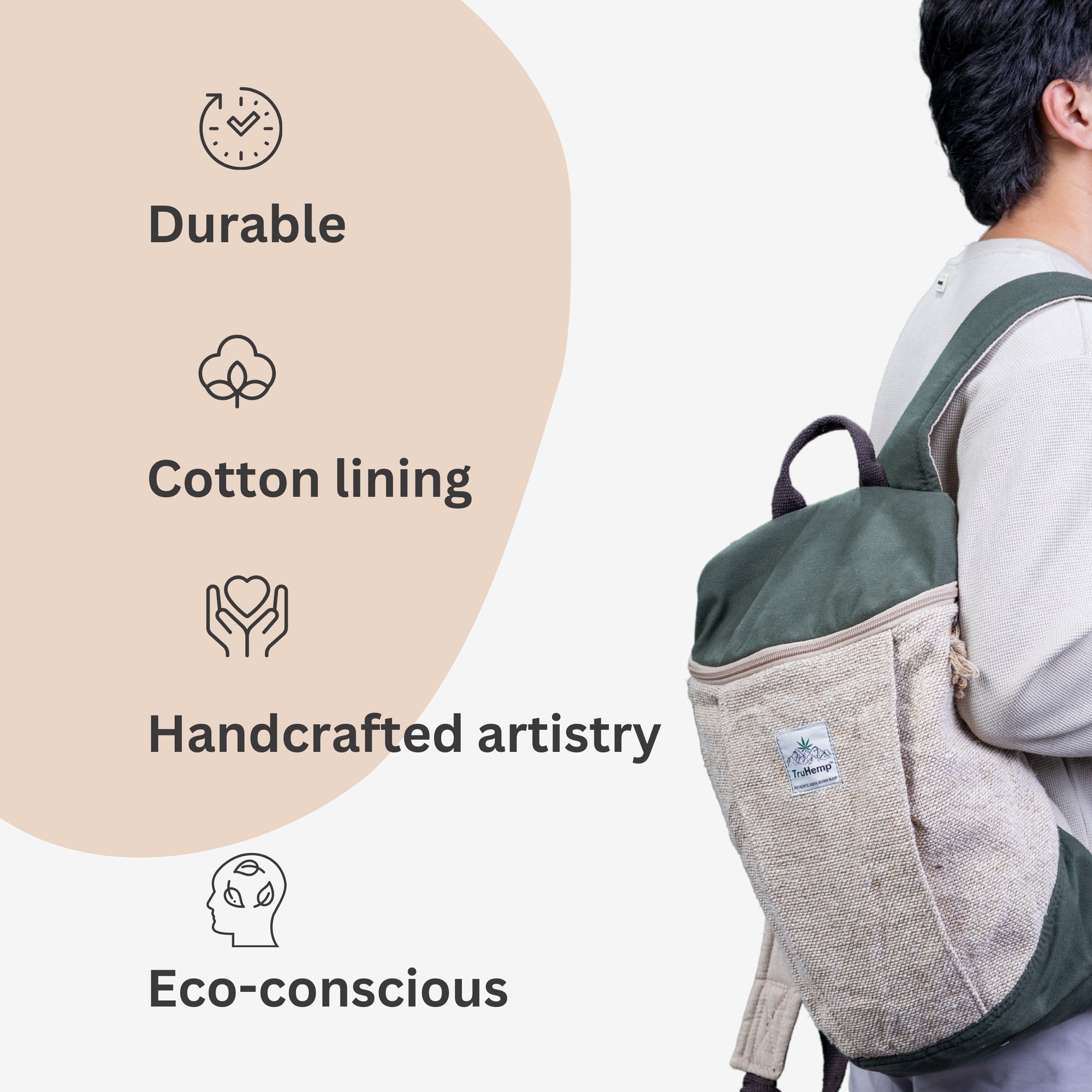 TruHemp Handcrafted Hemp Backpack– Spacious & Durable Backpack with Cotton Lining, Ideal for Everyday Use, Travel, and Work