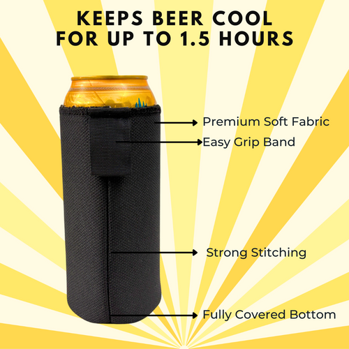 Outer Woods Insulated Beer Can Cooler Sleeve - Set of 4 | Fits 500ml Beer Can | Beer Can Cover (Coozie) with Easy Grip Band & Padded Fabric