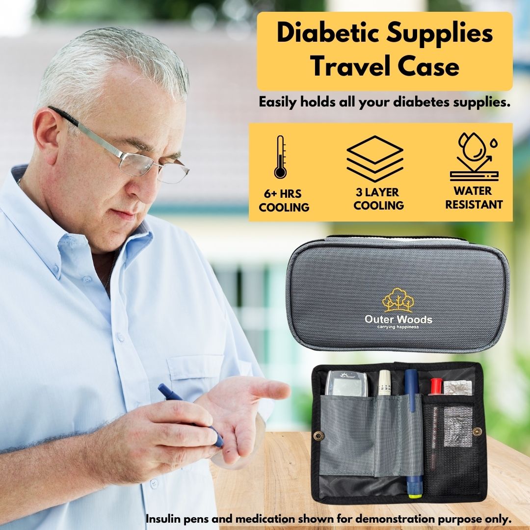 Outer Woods Insulin Cooling Travel Pouch with Two Ice Gel Packs, Cold Pack for Insulin, Insulin Carrier Bag, Keeps Insulin Safe and Cool for 6 to 8 Hours