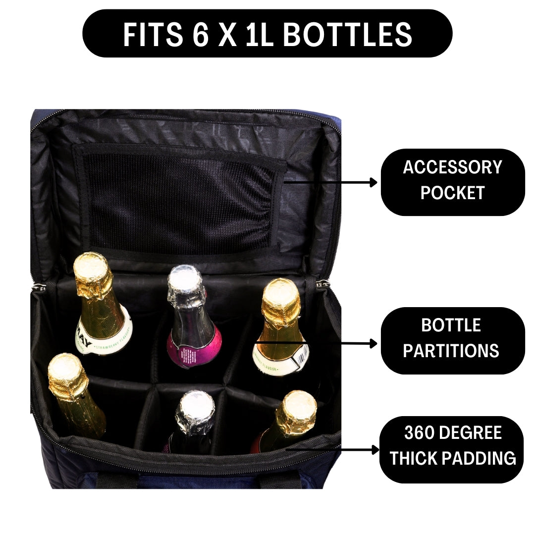 Outer Woods Insulated 6 Bottle Cooler Bag, with 6 Units of Ice Gel Packs, Wine Cooler Bag, Beer Cooler Bag, Insulated Bag, Fits 6 Full Size Bottles