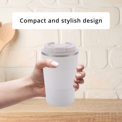 SuperGeneriX 500 ml Insulated Coffee Travel Mug, Double Walled Stainless Steel Tumbler, Insulated Cup with Leakproof Lid, Thermal Mug with Non-Slip Protective Cover (White)