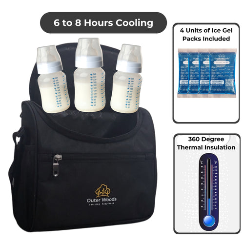 Outer Woods Insulated Breast Milk Cooler Bag with 4 Ice Gel Packs, Keeps Milk and Food Cool for 6 to 8 Hours, Thermal Insulated Baby Travel Bag