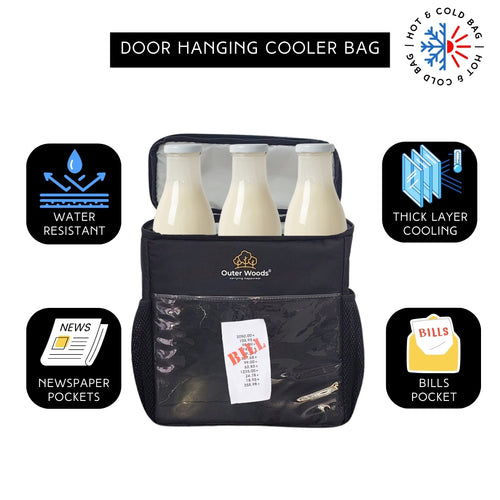 Outer Woods Door Hanging Cooler Bag, with Adjustable Bottle Slots, Suitable for Hot and Cold Items, Door Milk Bag, Water-Resistant Nylon