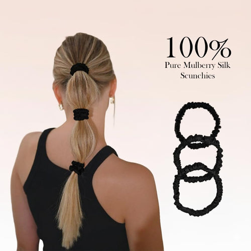Mulberry Silk Scrunchies for Women - No Crease Hair Ties for Girls | Scrunchies For All Hair Types and Textures, Perfect for Day or Night - 5 Pcs, Black