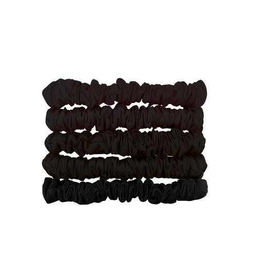 Mulberry Silk Scrunchies for Women - No Crease Hair Ties for Girls | Scrunchies For All Hair Types and Textures, Perfect for Day or Night - 5 Pcs, Black