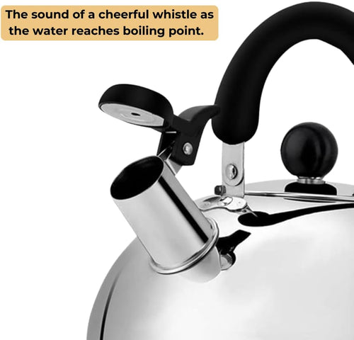 Stainless Steel Whistling Tea Kettle for Camping & Indoor Use | Fast Boiling Water Kettle with Heat-Resistant Ergonomic Handle | Stainless Steel Coffee Kettele | 2.1 Quart - Silver
